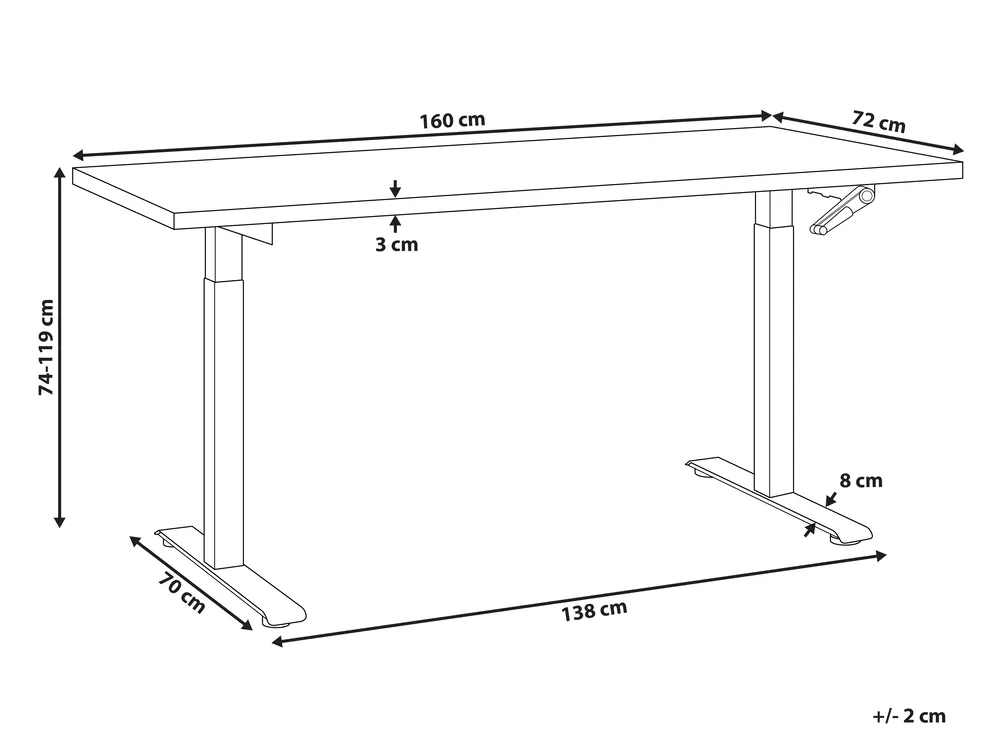 Schreibtisch manuell höhenverstellbar DESTINES 160 cm 72 cm Braun / Weiß_898855