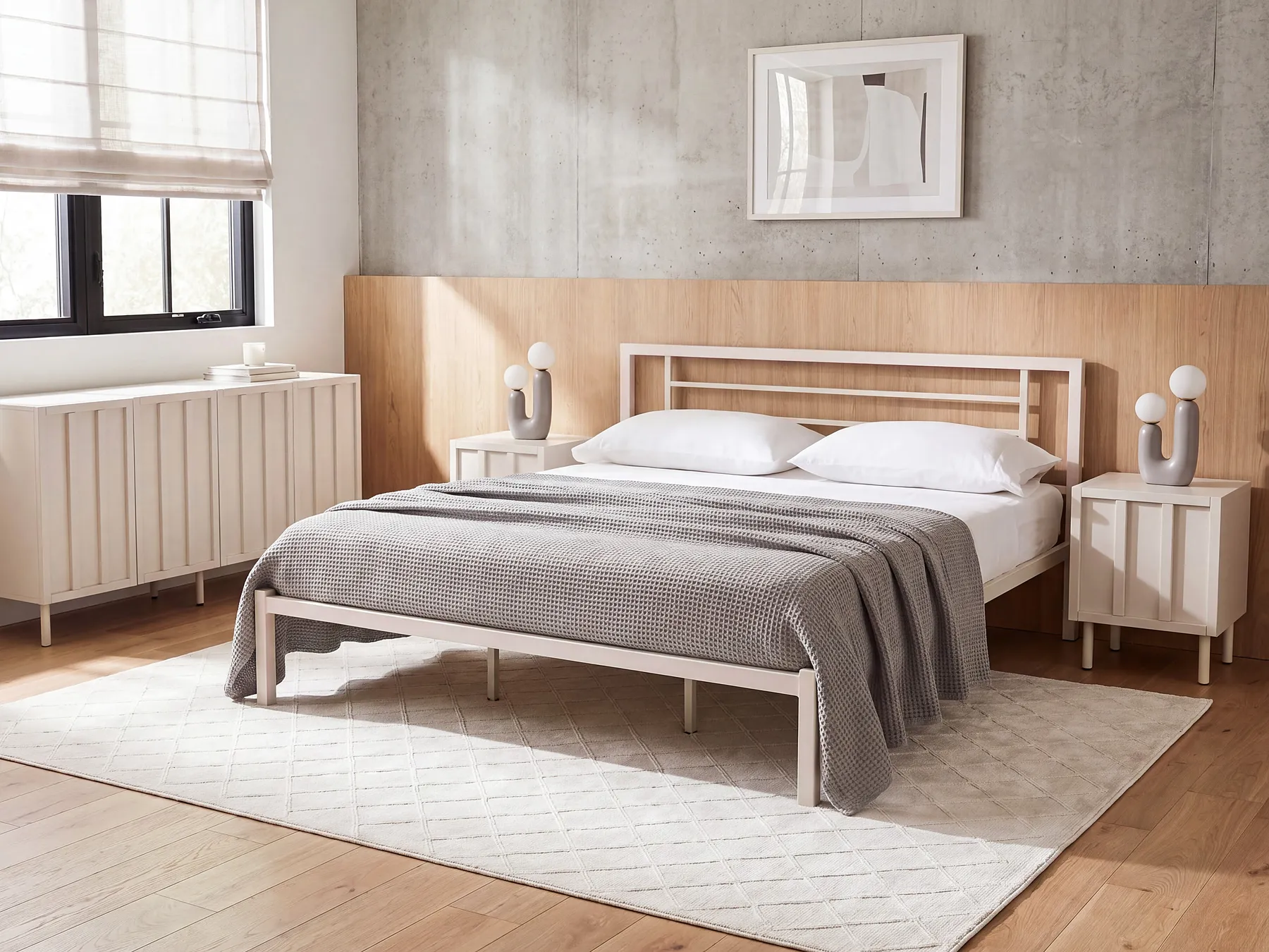 Bett mit Lattenrost Metall CUSSET 180 x 200 cm Hellbeige_1162099