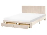 Bett mit Schubladen LONZAC Samtstoff Beige 160 x 200 cm_1014700