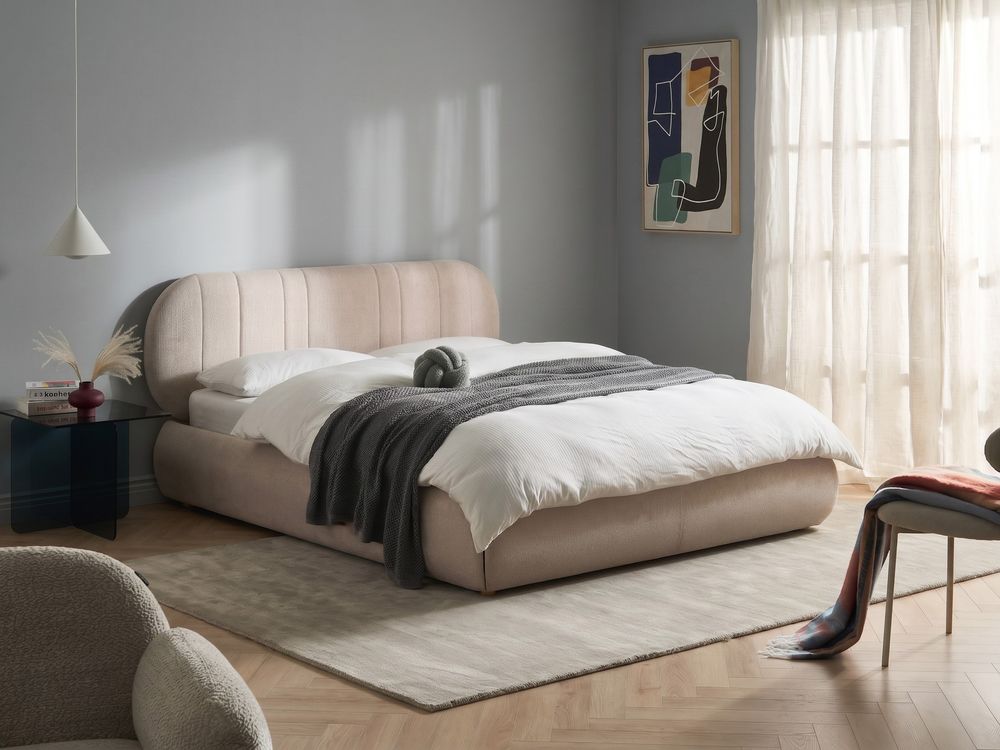 Ottoman Bed CAMPAN Fabric Light Beige 160 x 200 cm (EU King Size)