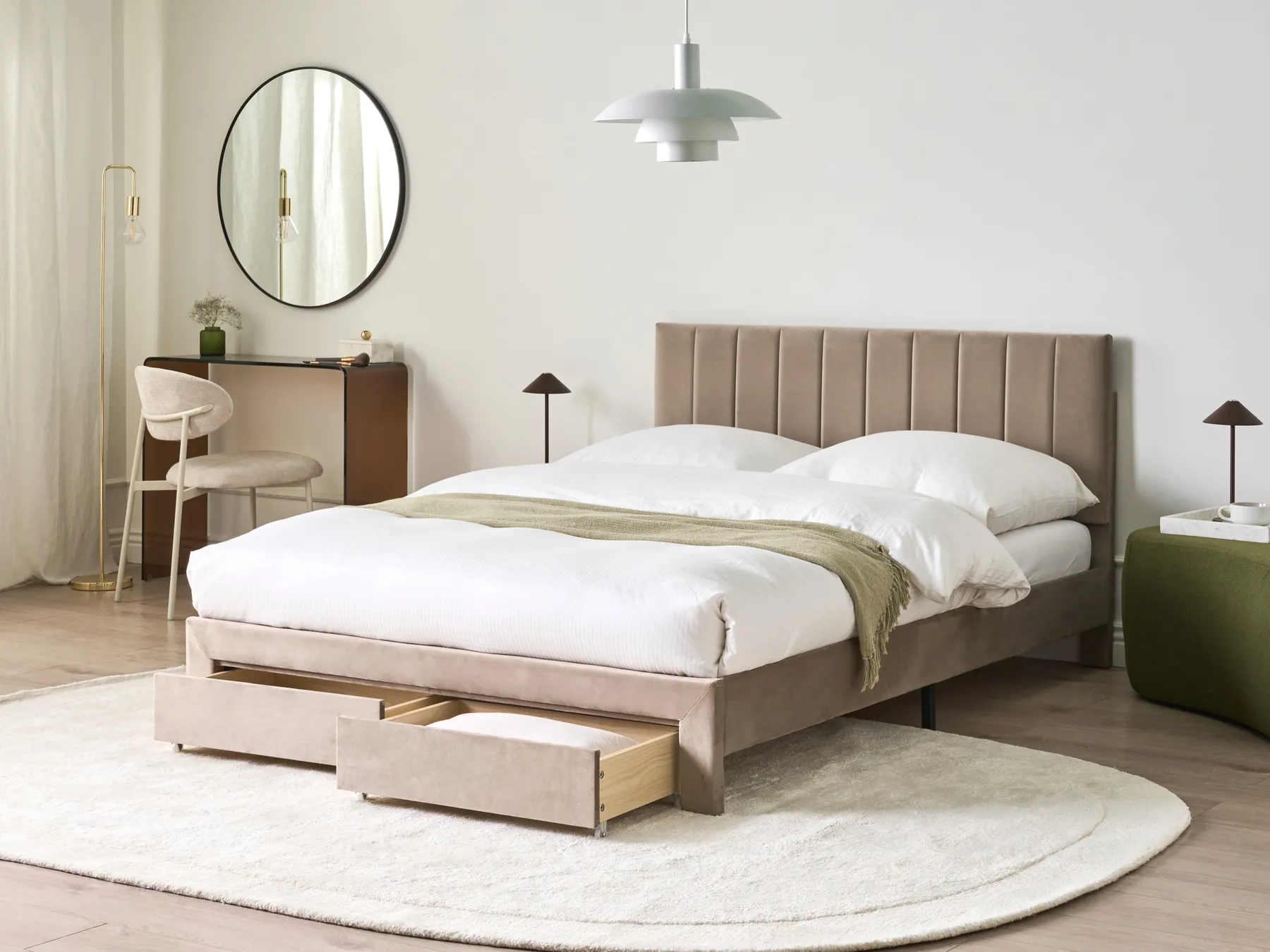 Bed with Storage Drawers LONZAC Velvet Taupe 140 x 200 cm (EU Double)_1014826