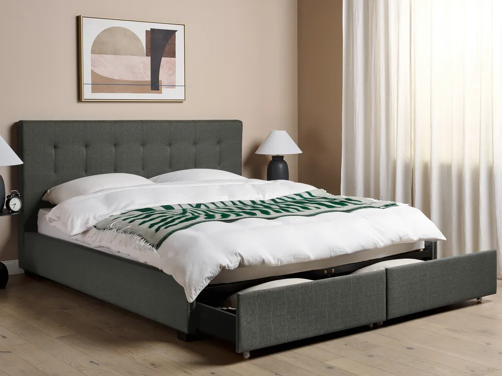 Bett mit Schubladen LA ROCHELLE Stoff Dunkelgrau 180 x 200 cm