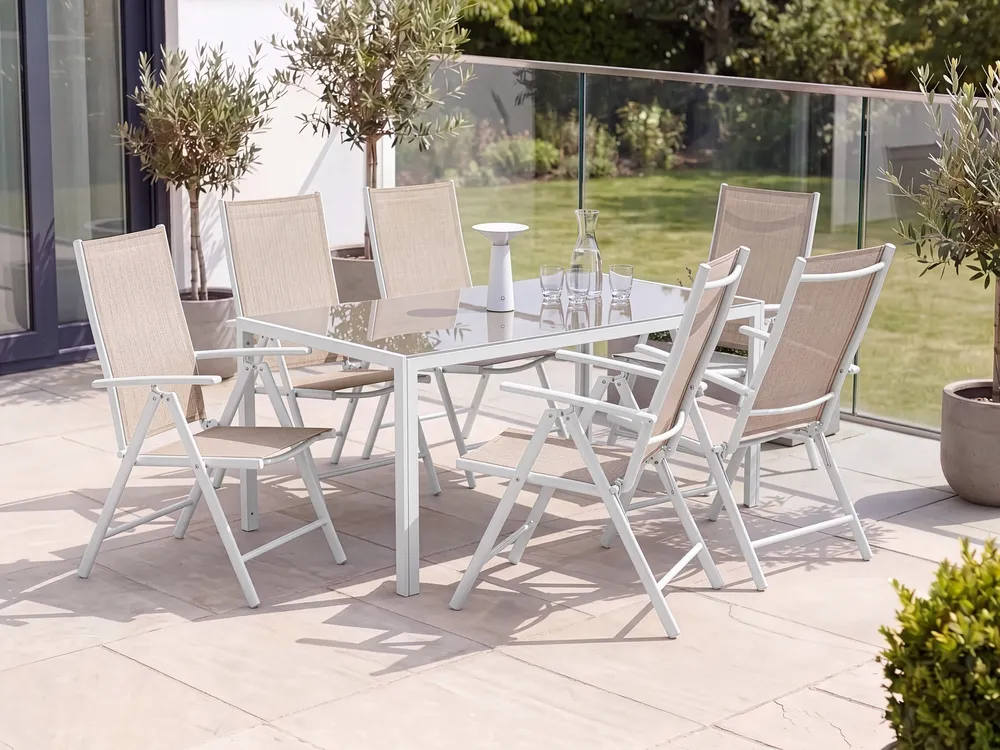 Gartentisch CATANIA 160 cm 91 cm Glas Beige
