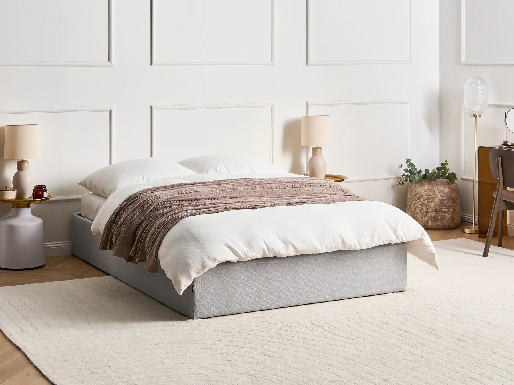 Bett mit Stauraum ohne Kopfteil DINAN Stoff Hellgrau 160 x 200 cm_903728