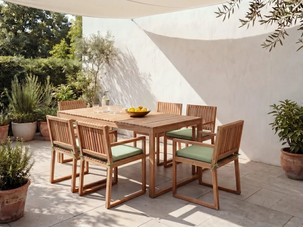 Set mit 2 Stühlen und Sitzkissen SASSARI PREMIUM zertifiziertes Akazienholz Hellgrün_1074933