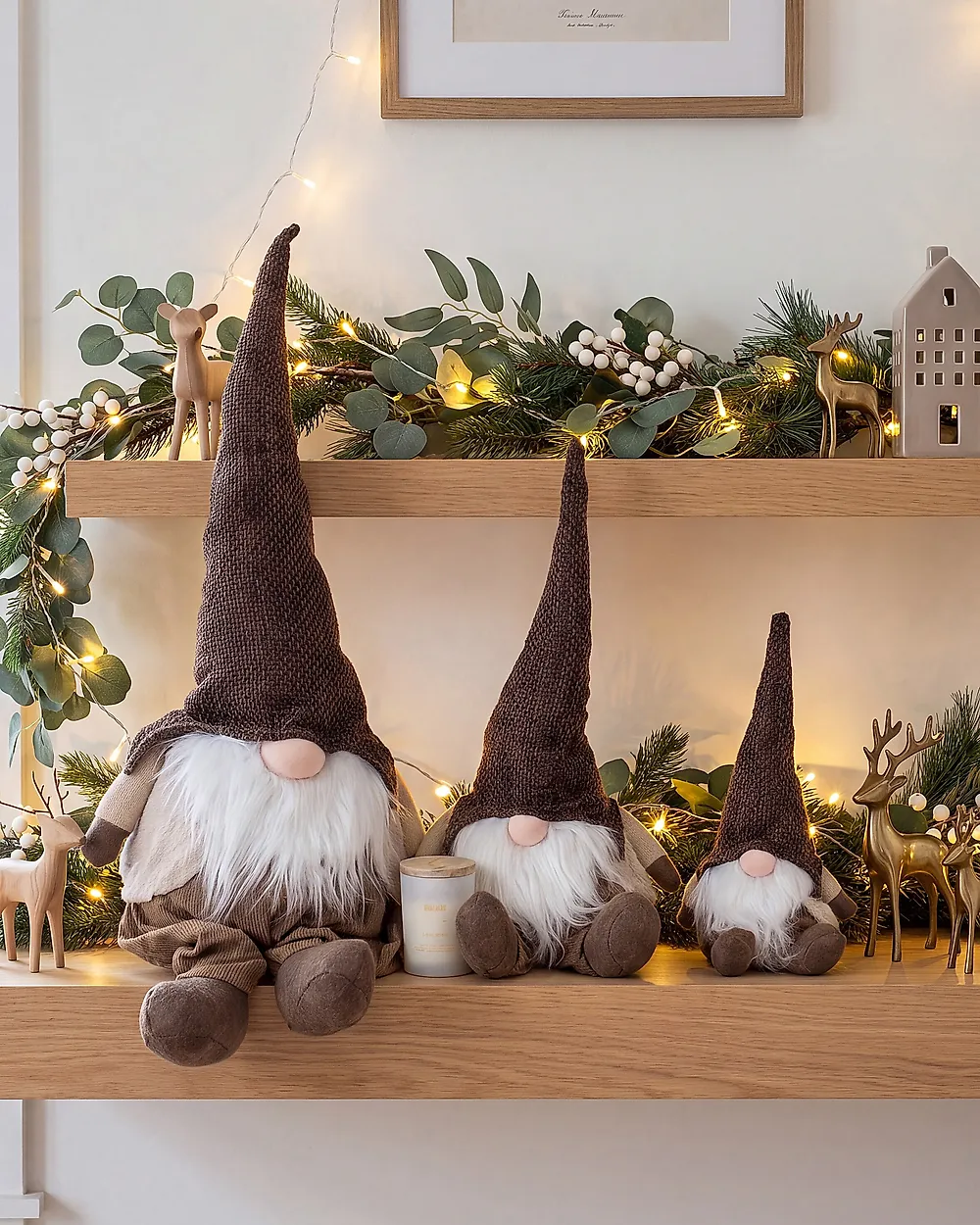 Weihnachtsdekoration 3er Set TUUSULA 36/54/80 cm Zwerg Braun_1175495