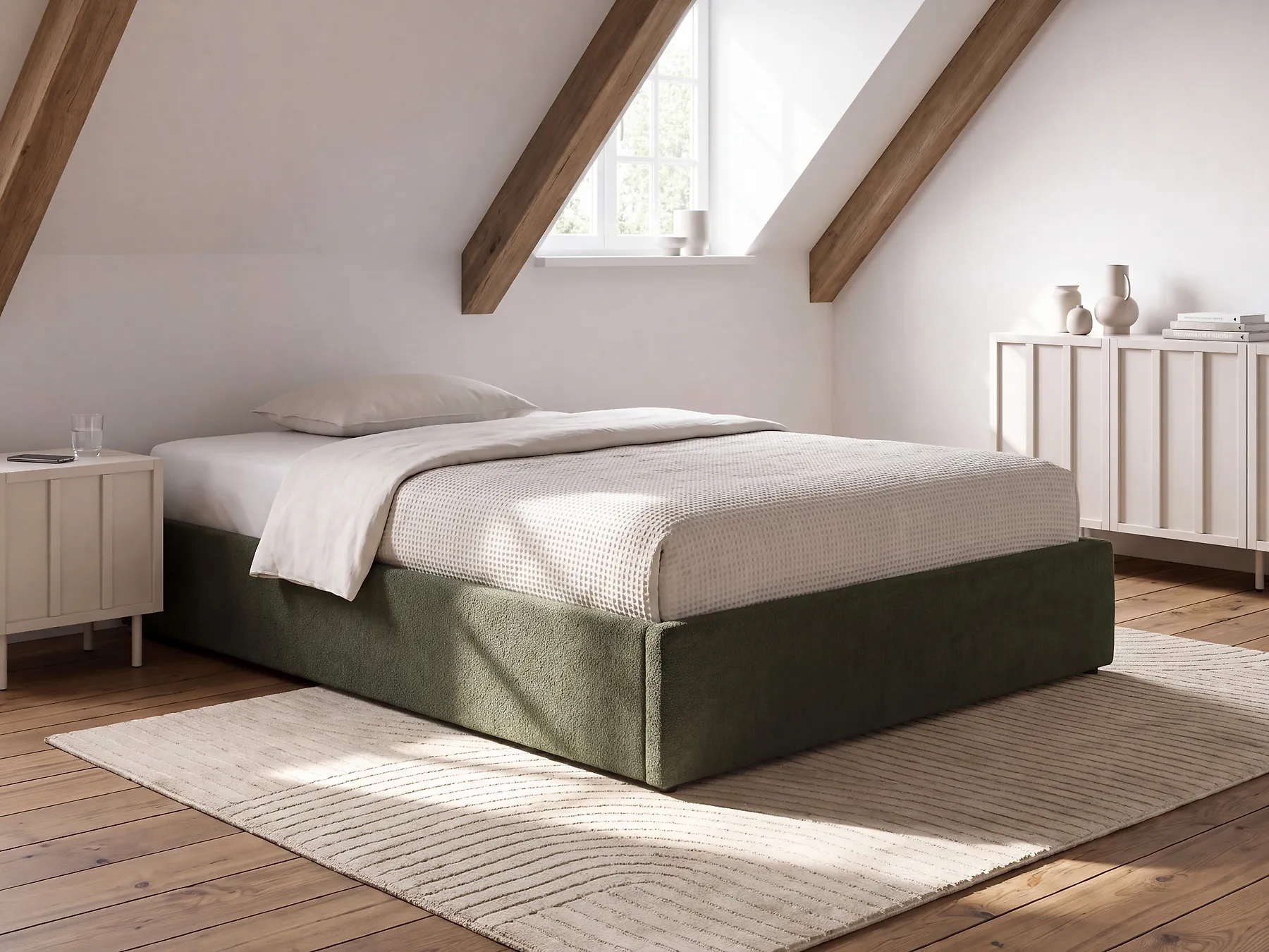 Ottoman Bed without Headboard DINAN Boucle Dark Green 120 x 200 cm (EU Small Double)_1188248