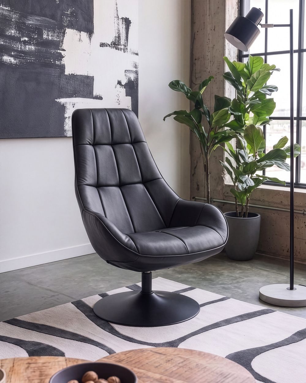 Swivel Armchair MARSTRAND Faux Leather Black