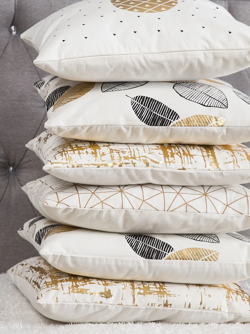Dekokissen 2er Set GARDENIA 45 x 45 cm Baumwolle Gold Abstraktes Muster_770370