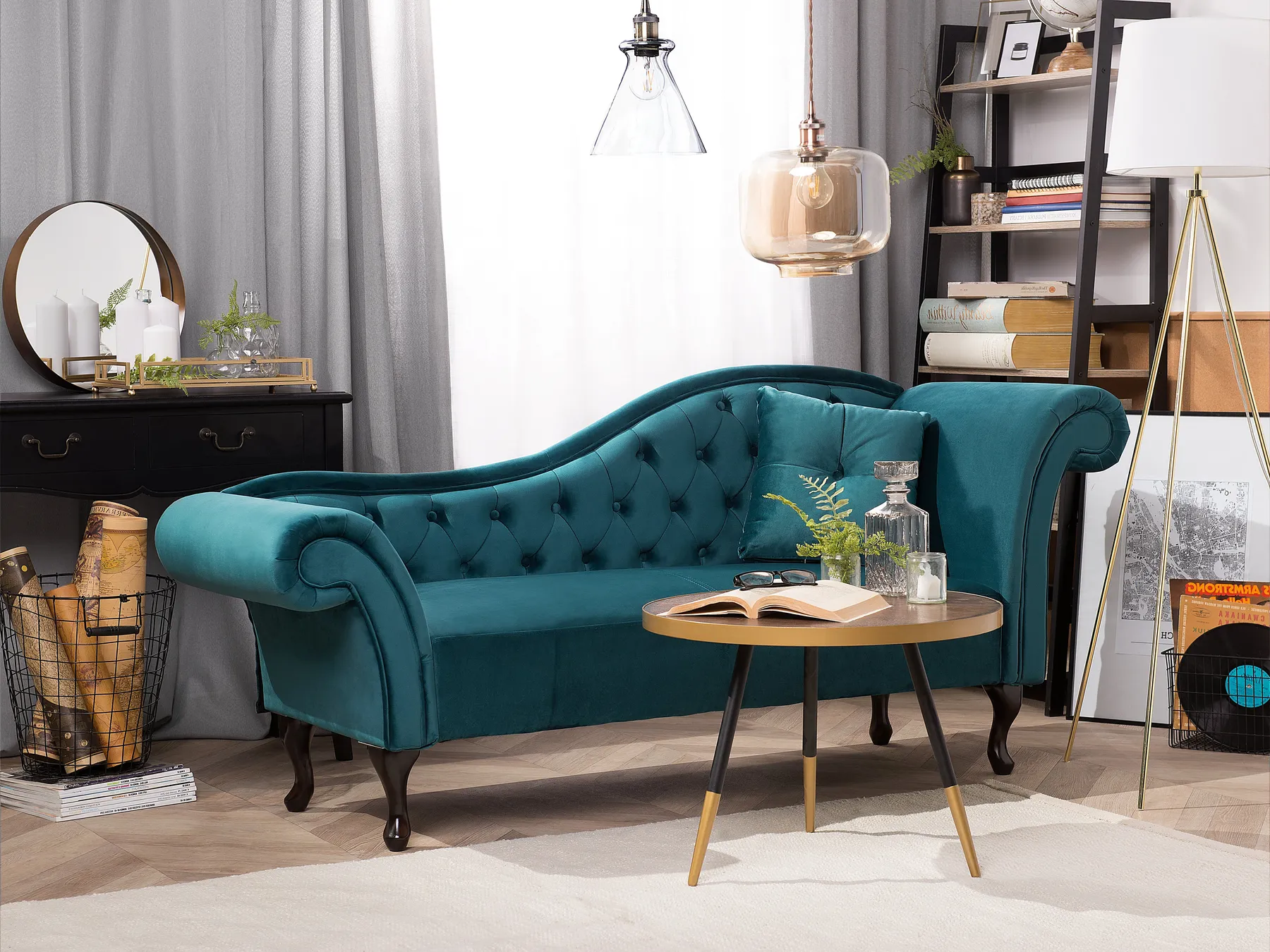 Rechtsseitige Chaiselongue LATTES Samtstoff Blaugrün_738661