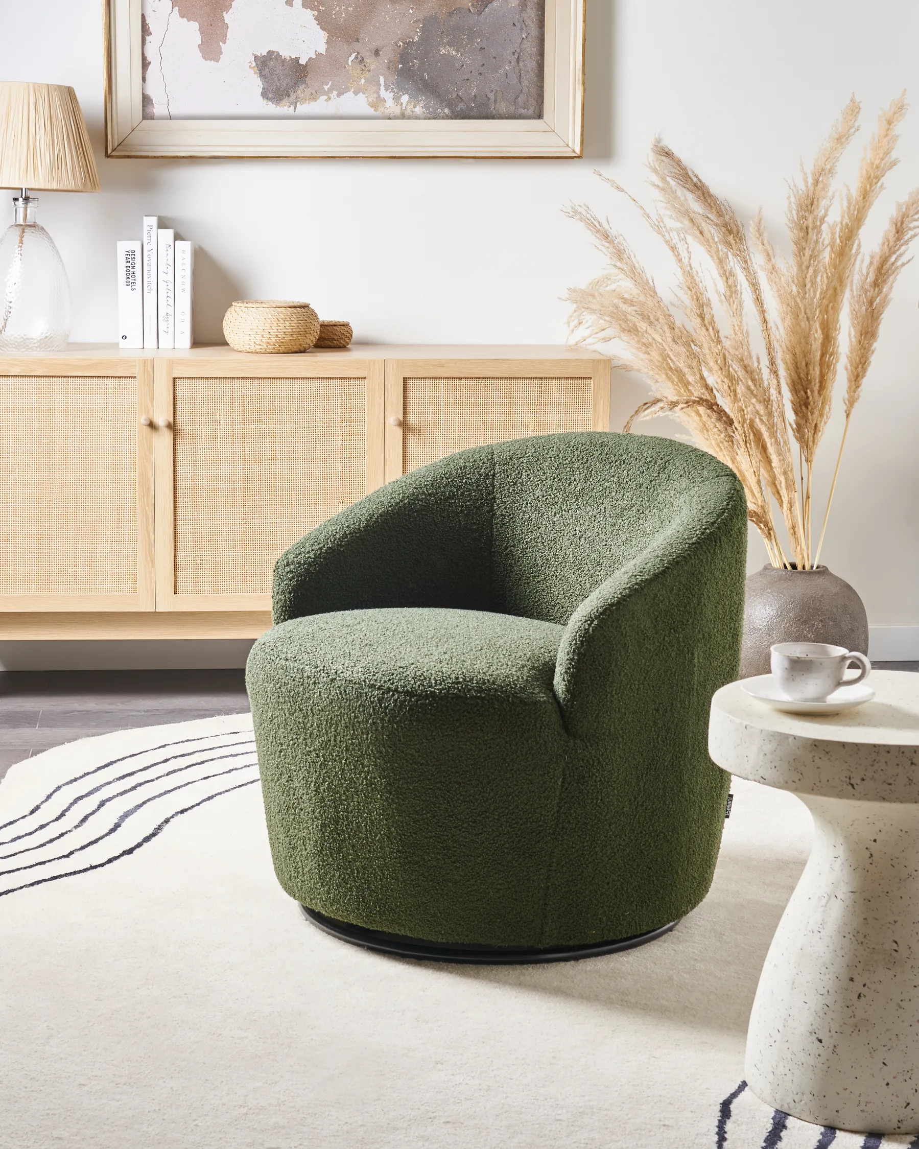 Swivel Armchair DAVIK Boucle Dark Green_943647