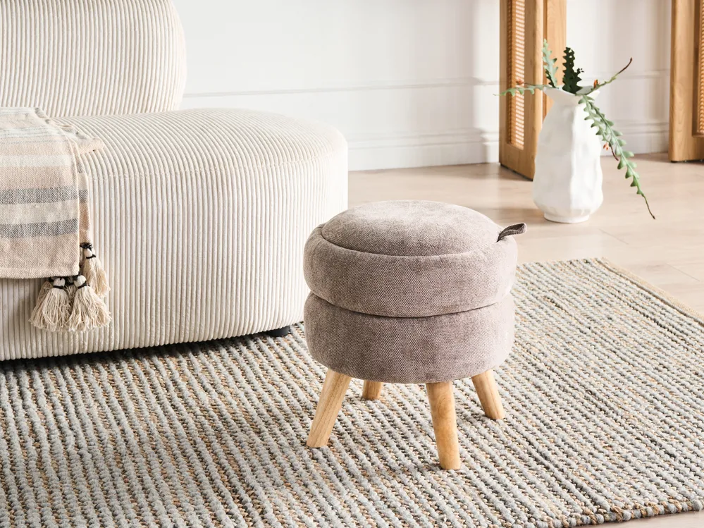 Pouf mit Stauraum HAWLEY Chenillegewebe Taupe