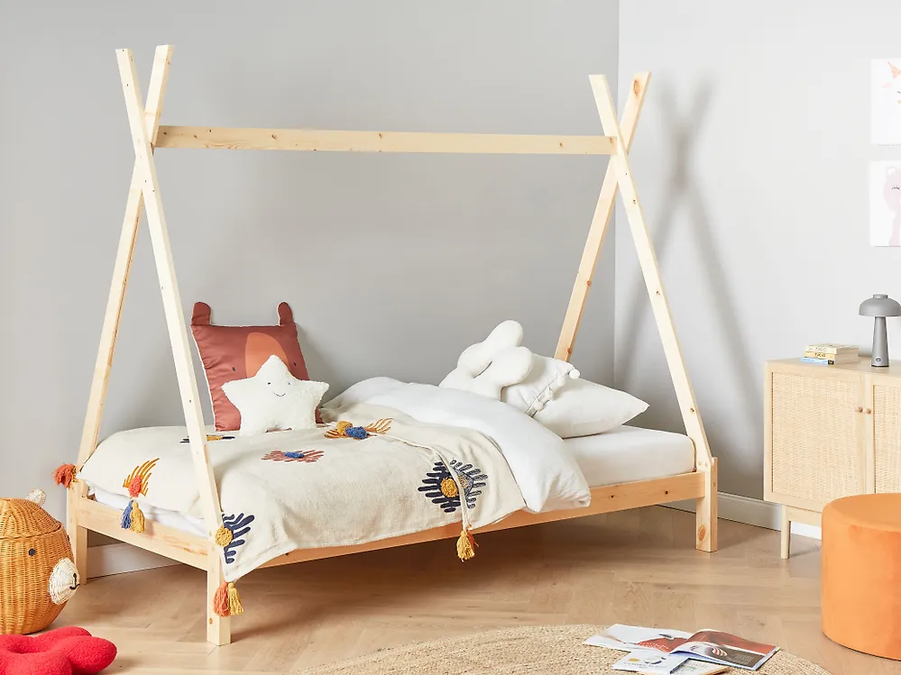 Kids Bed Teepee Pine Wood DEVAY 90 x 200 cm (EU Single) Light Brown_1184038