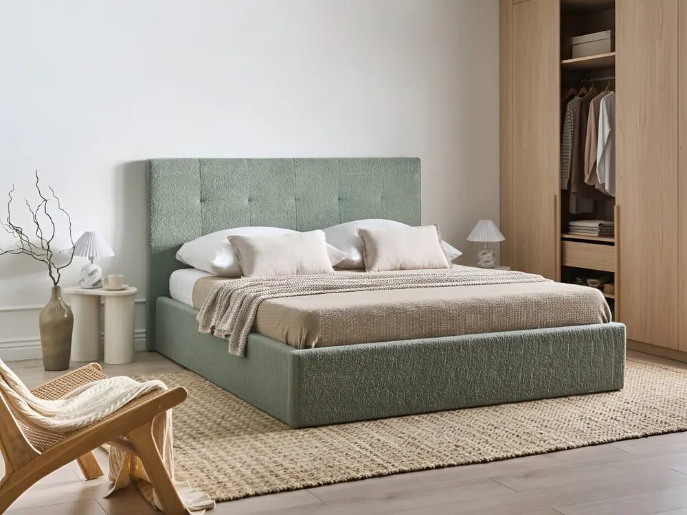 Ottoman Bed LORIENT Boucle Green 160 x 200 cm (EU King Size)