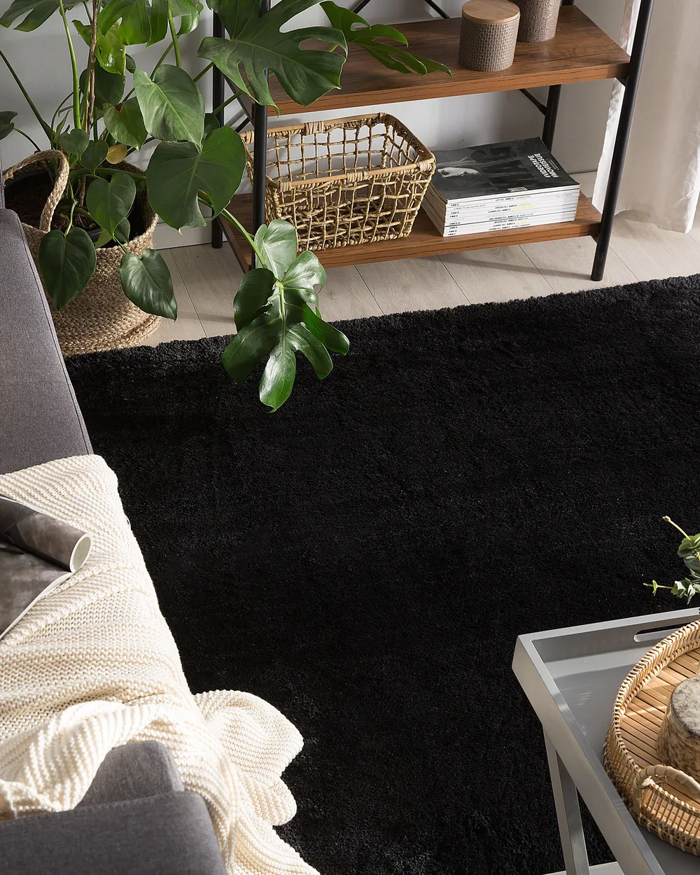 Shaggy Rug EVREN Black 140 x 200 cm_1080807