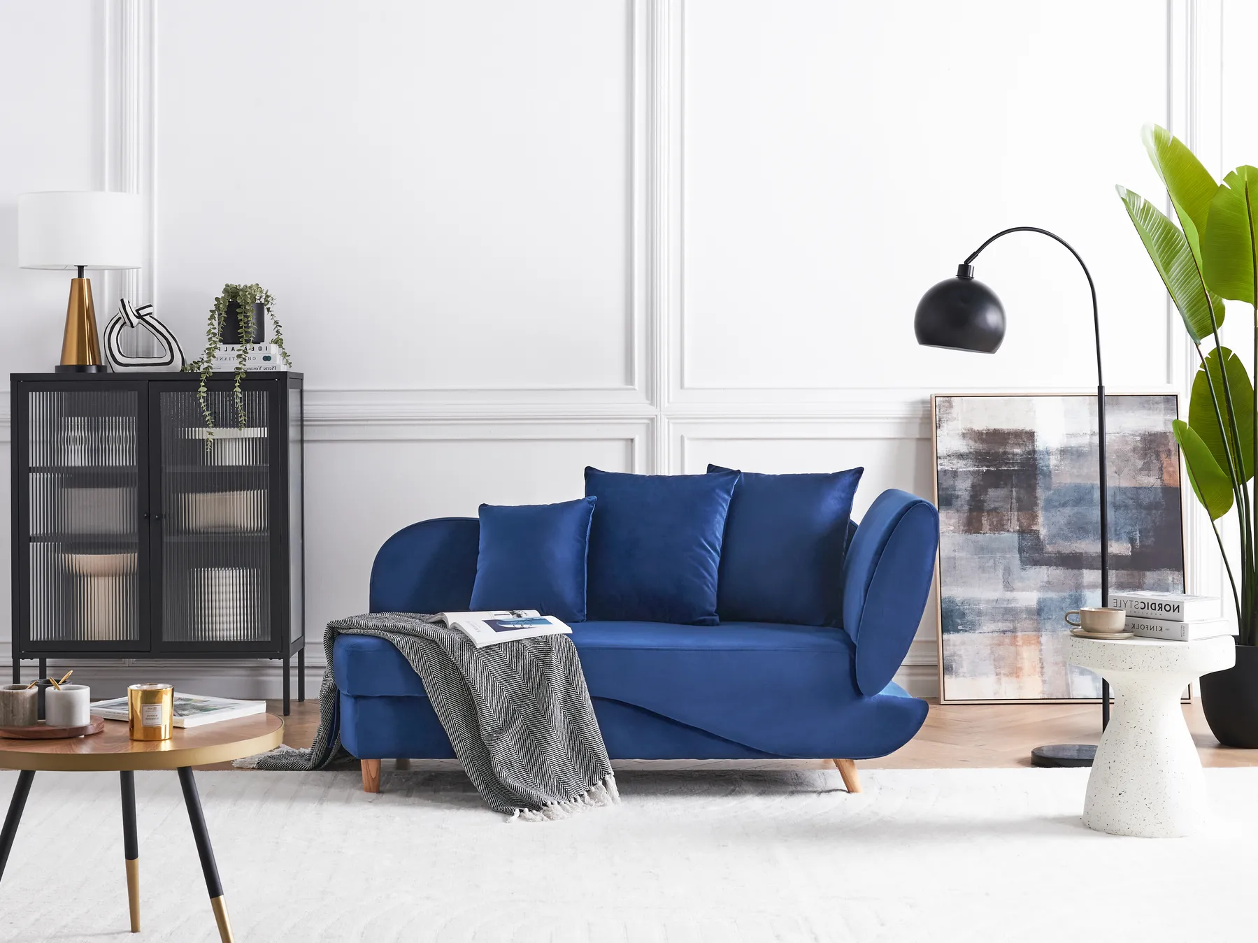 Rechtsseitige Chaiselongue MERI mit Stauraum Samtstoff Marineblau_914272