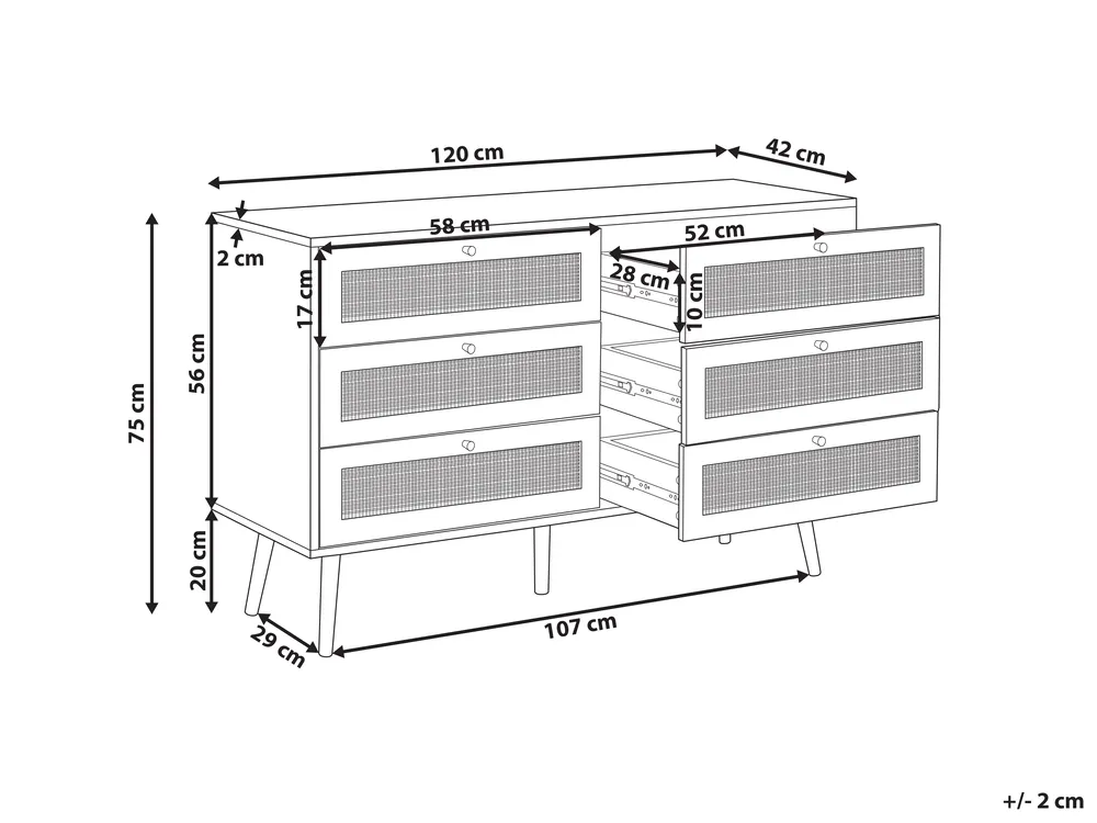 Kommode mit 6 Schubladen PEROTE Rattan Hellbraun_841335