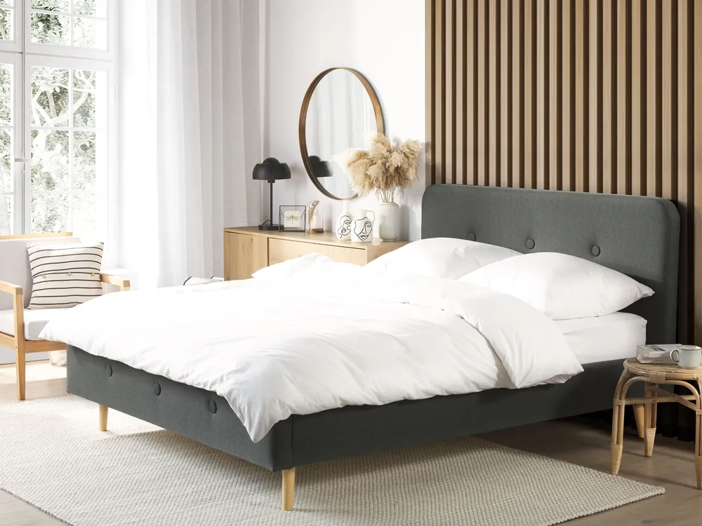 Bett mit Lattenrost Stoff RENNES 180 x 200 cm Dunkelgrau