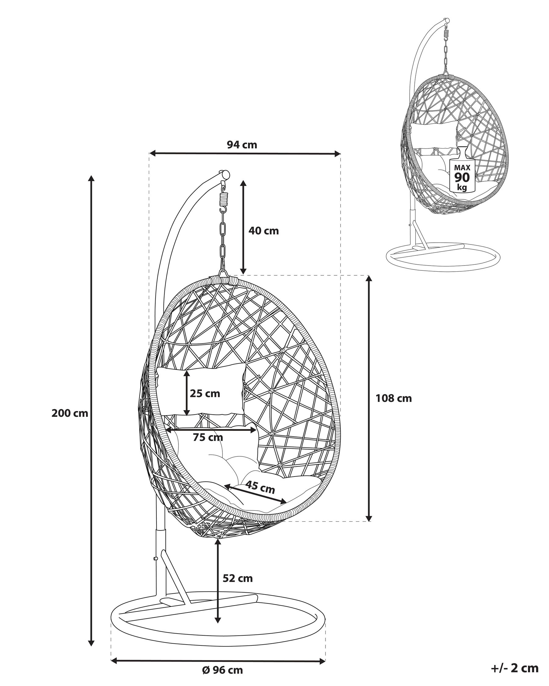 Hängesessel mit Gestell ALATRI Polyrattan Schwarz_791319