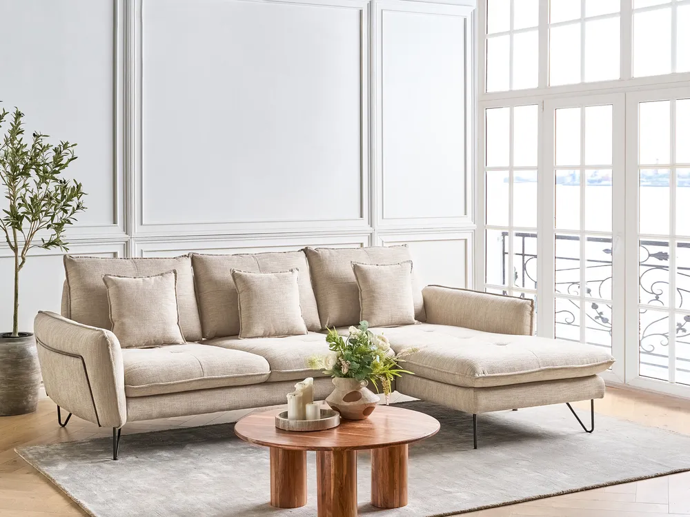 Corner Sofa 3 Seater SERSAN Chenille White Left Hand_930925