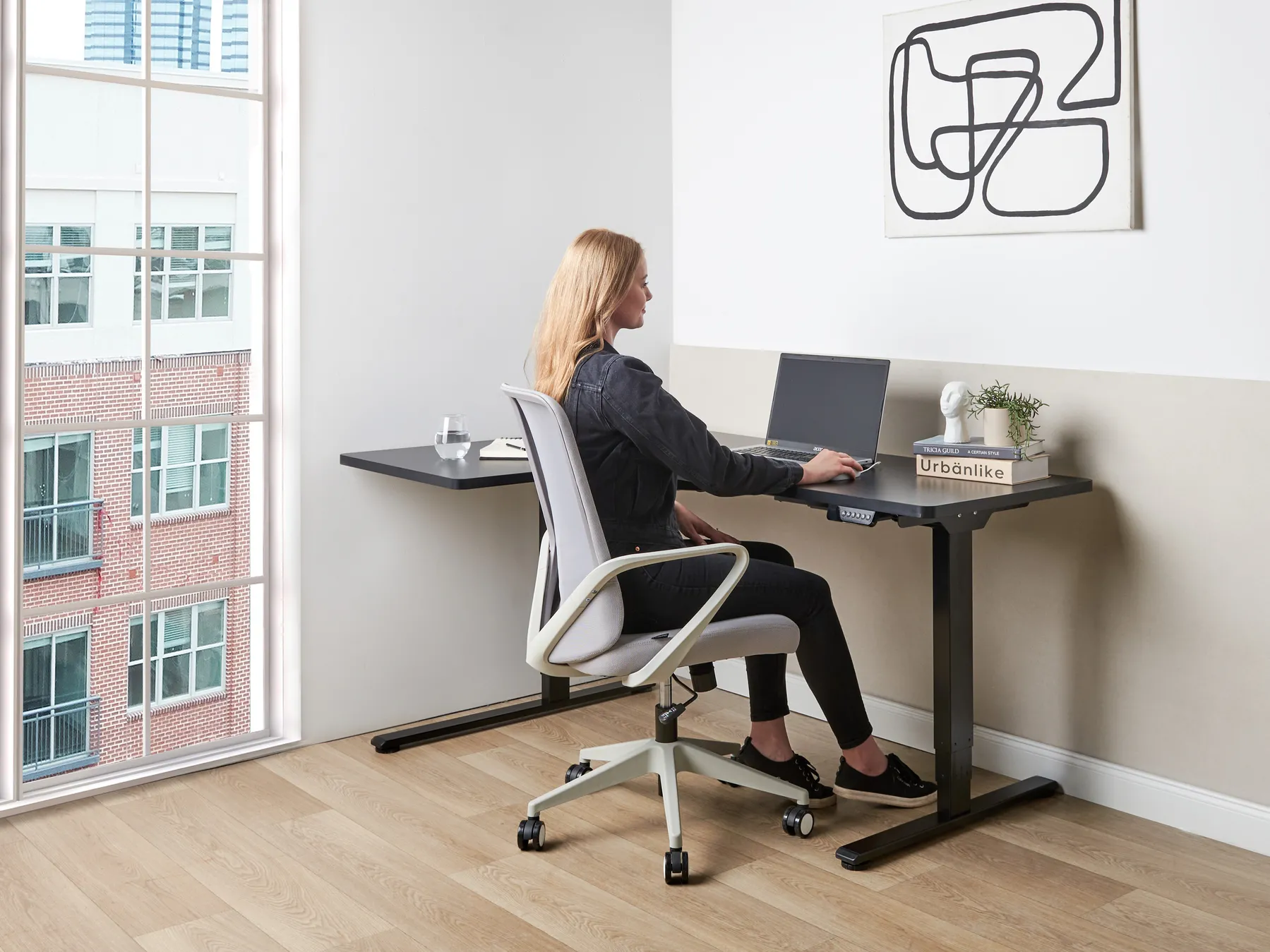 Eckschreibtisch elektrisch höhenverstellbar DESTINES 160 cm 109 cm Schwarz linksseitig_927781