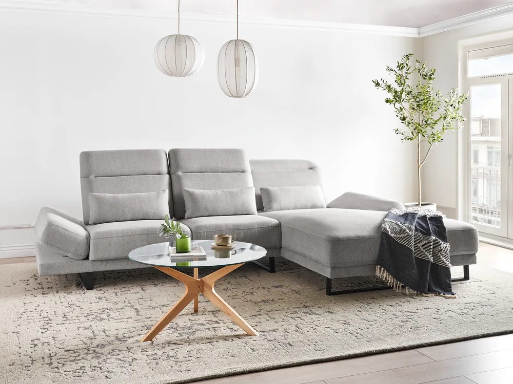 Ecksofa 4-Sitzer IKAST Stoff Hellgrau linksseitig_959800