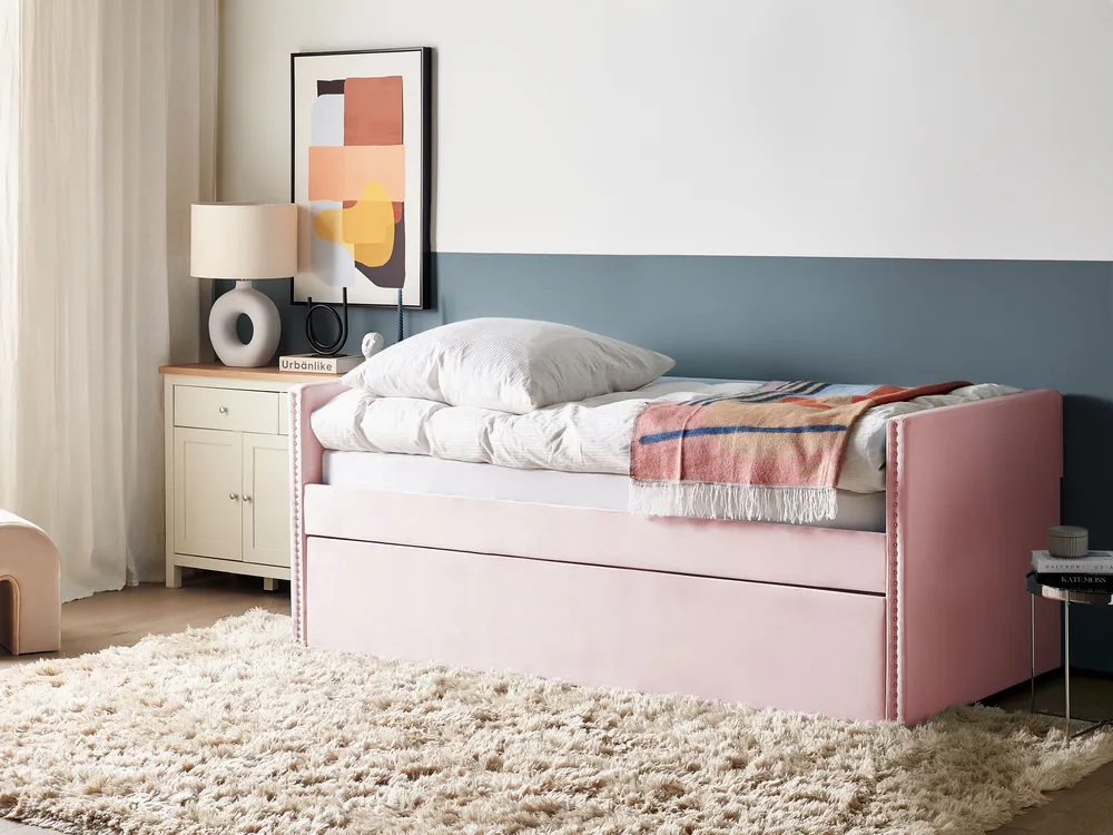 Ausziehbett Samtstoff TROYES 90 x 200 cm Pastellrosa_837086