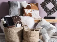 Throw Cushion NELLAD 45 x 45 cm Leather Grey Patchwork_755419