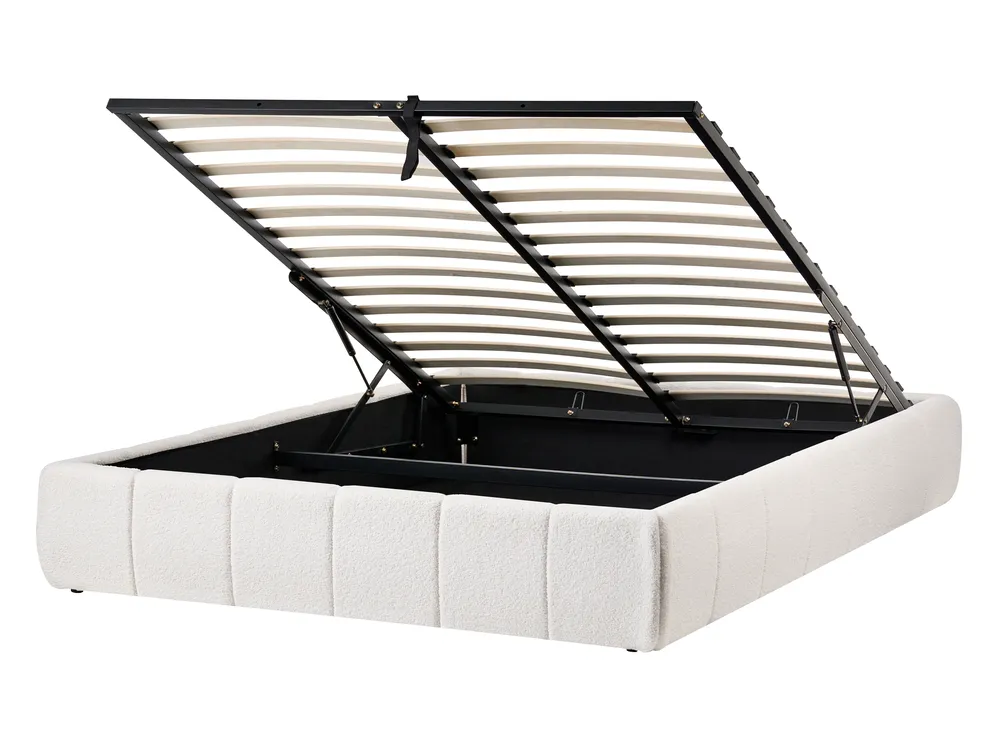 Ottoman Bed without Headboard GENAS Boucle Off-White 140 x 200 cm (EU Double)_1070366
