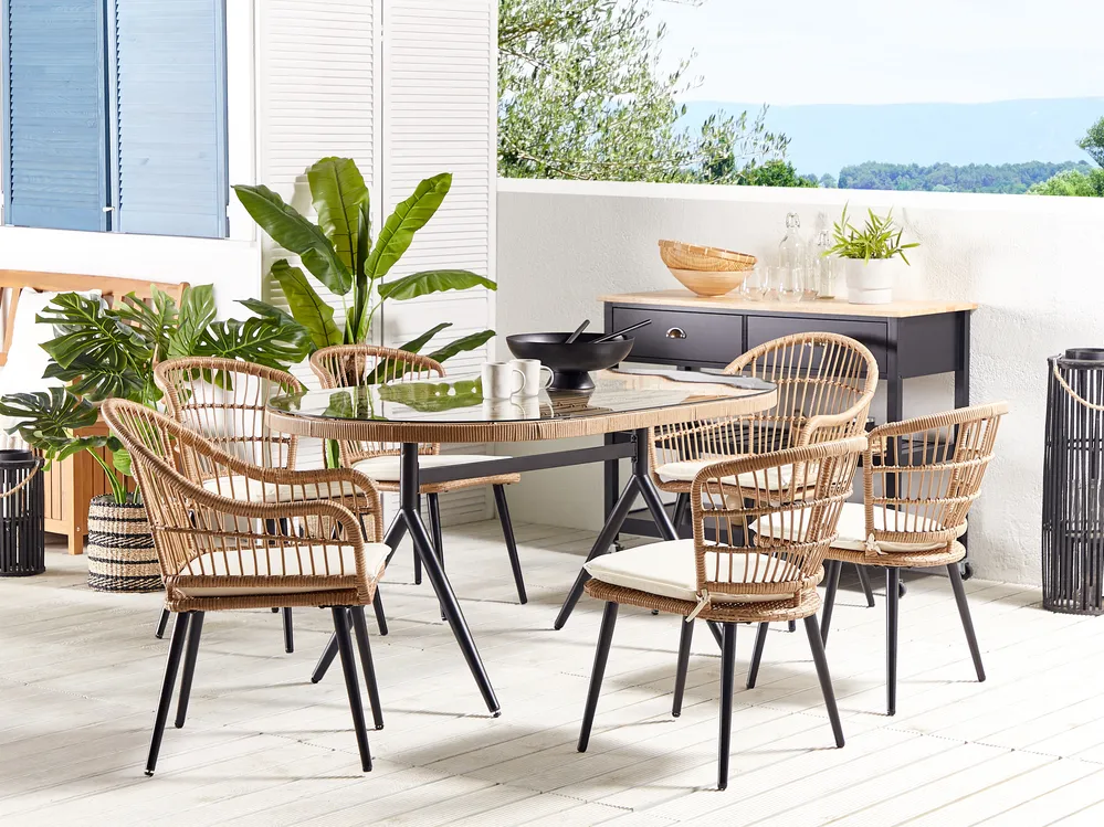 Gartenmöbel Set 6-Sitzer ALIANO II inkl. Kissen Polyrattan Beige