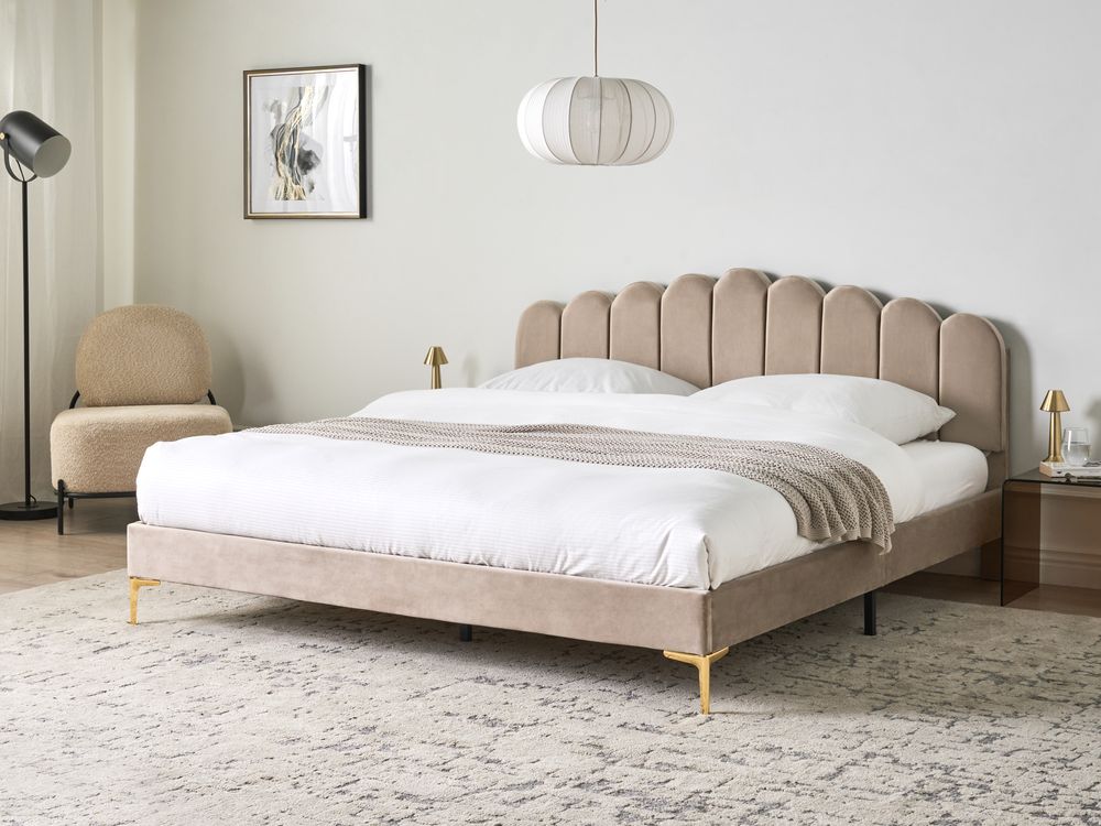 Bed Fluweel SAUVIAN 180 x 200 cm Taupe