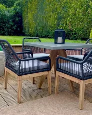 Garden Dining Set 4 Seater OLBIA with Cushions Concrete Black_1171393