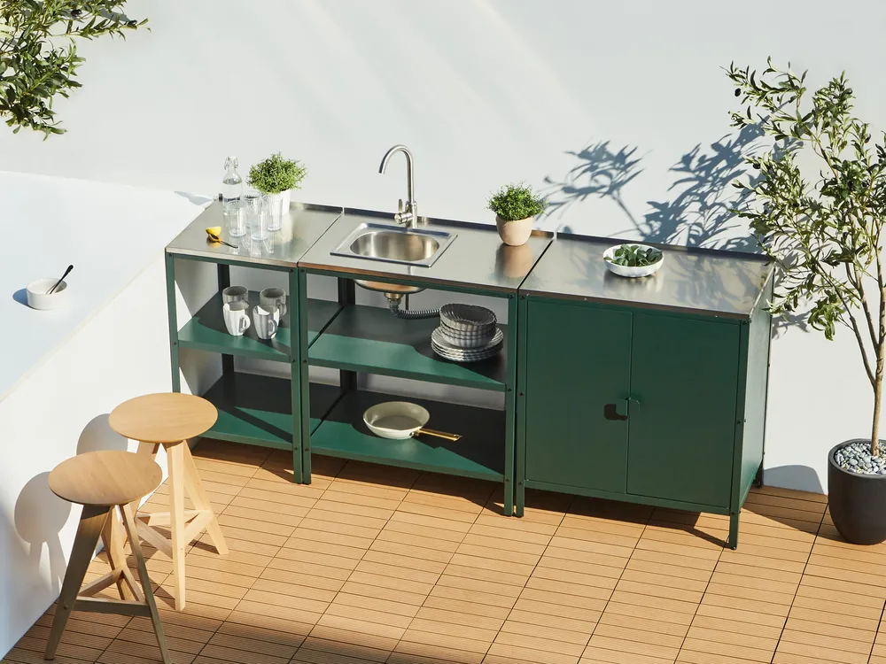Outdoor-Küche 3er Set mit Spüle VILAMA Grün Metall
