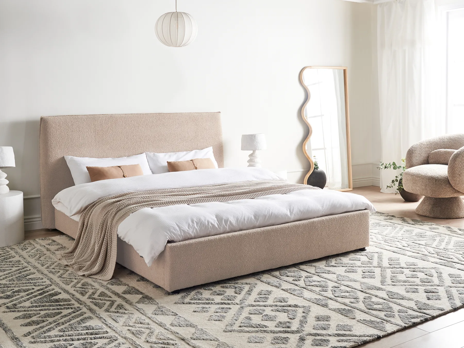 Bed Boucle LAVAUR 160 x 200 cm (EU King Size) Taupe_985432