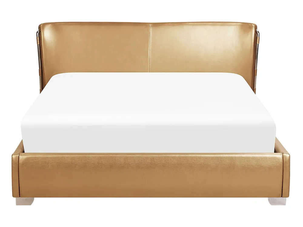 Wasserbett mit LED Echtleder PARIS 140 x 200 cm Gold_757321