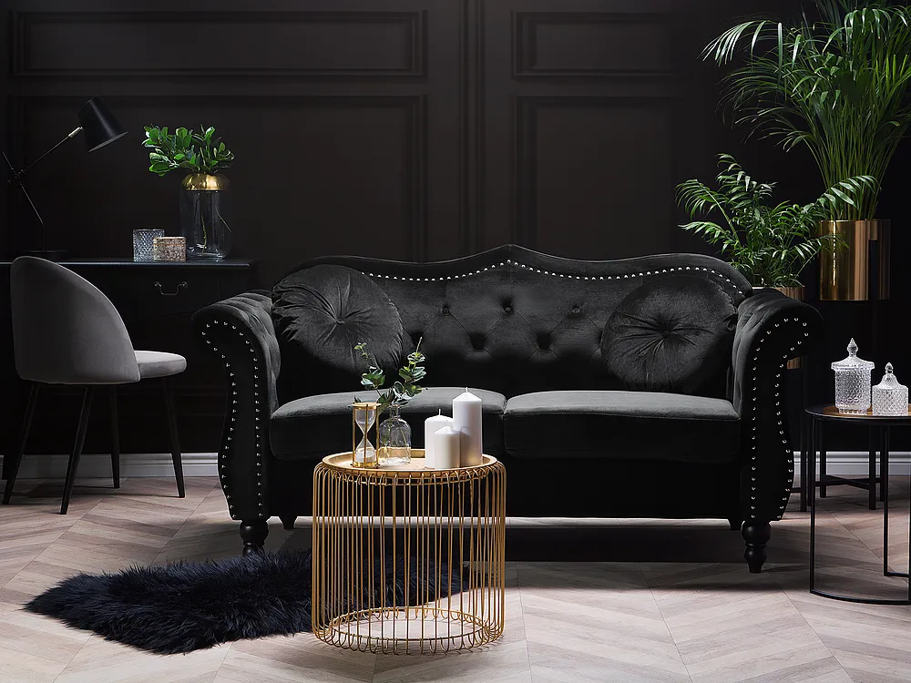 Sofa 2-Sitzer SKIEN Samtstoff Schwarz