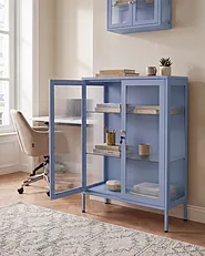 Vitrine mit Glastüren HARLYN  90 cm Metall Blau_1160847