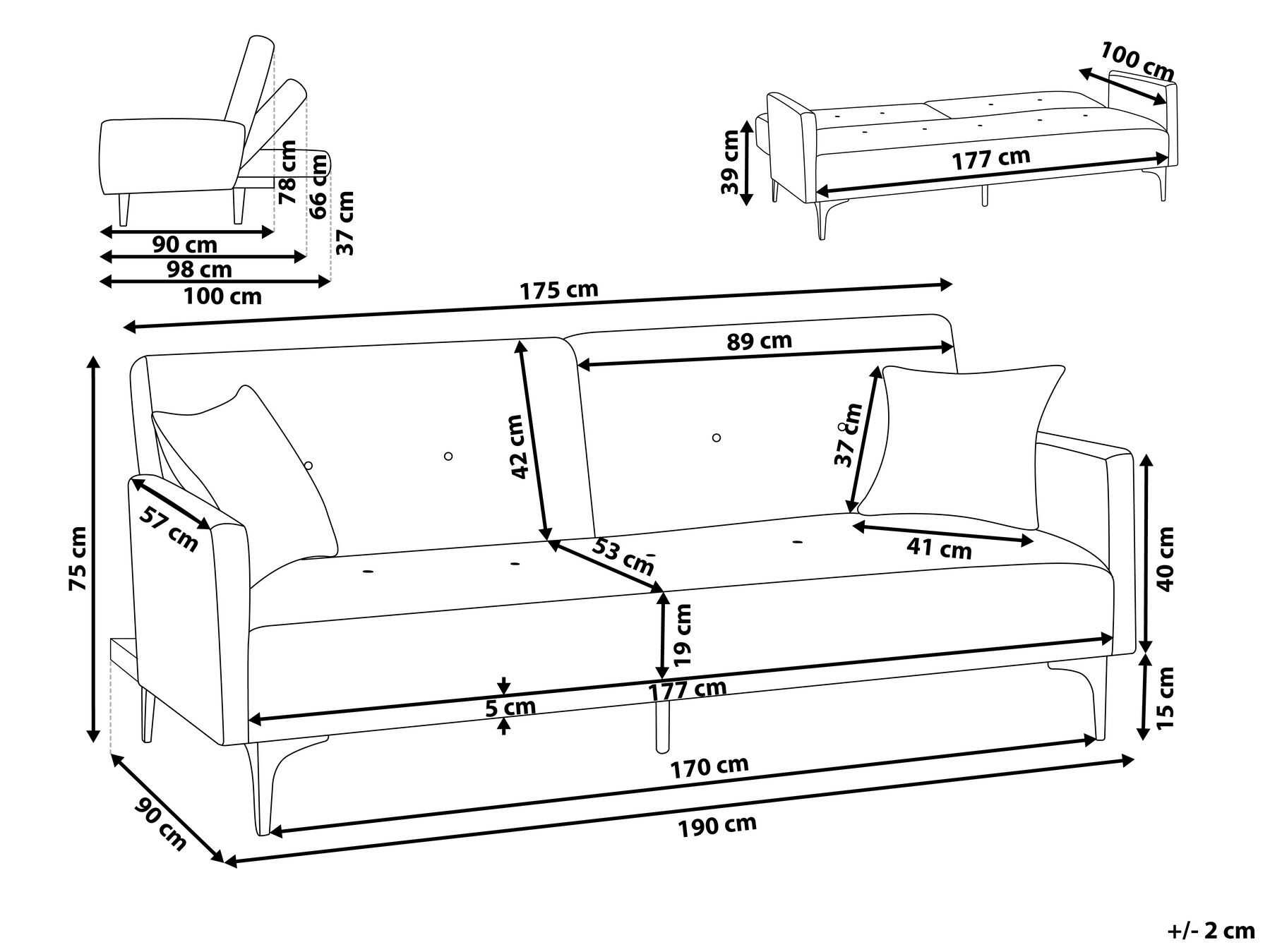 Sofa Bed 3 Seater LUCAN Velvet Beige_810445