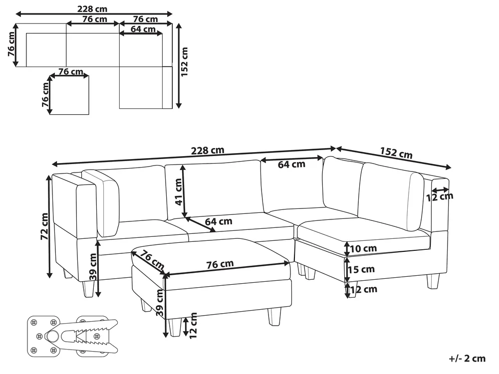 Modular Corner Sofa 4 Seater UNSTAD with Ottoman Fabric Dark Grey Left Hand_924631