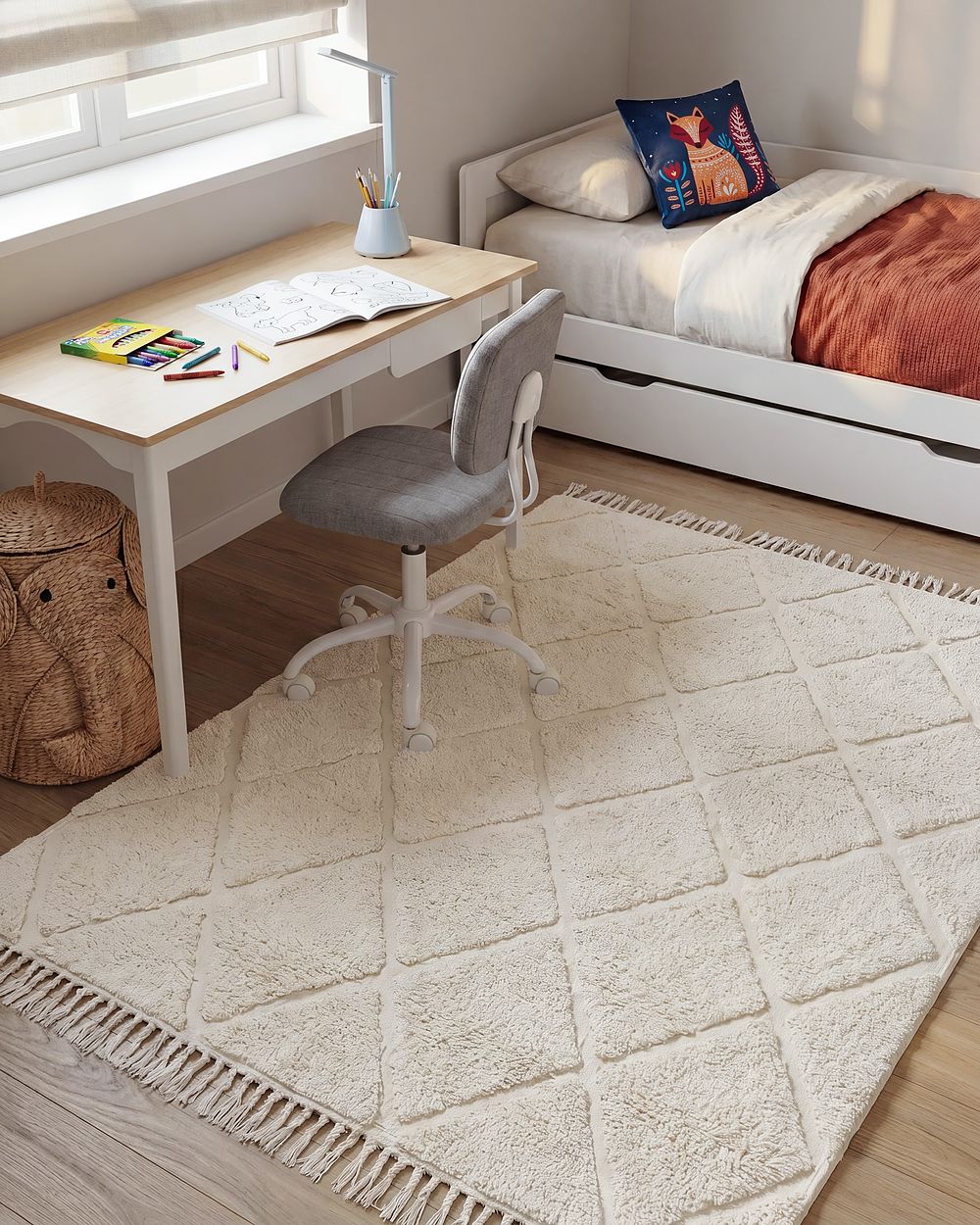 Tapis enfant XELDEM  Beige clair 140 x 200 cm Coton