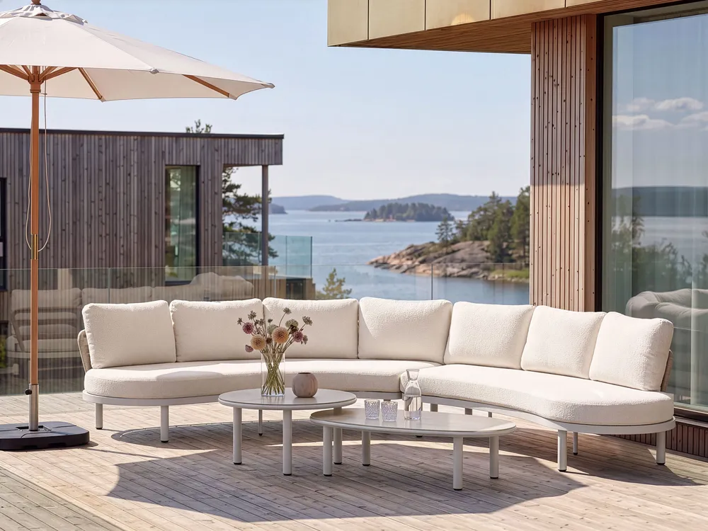 Gartensofa 6-Sitzer ORIOLO mit Tischen Metall Hellbeige