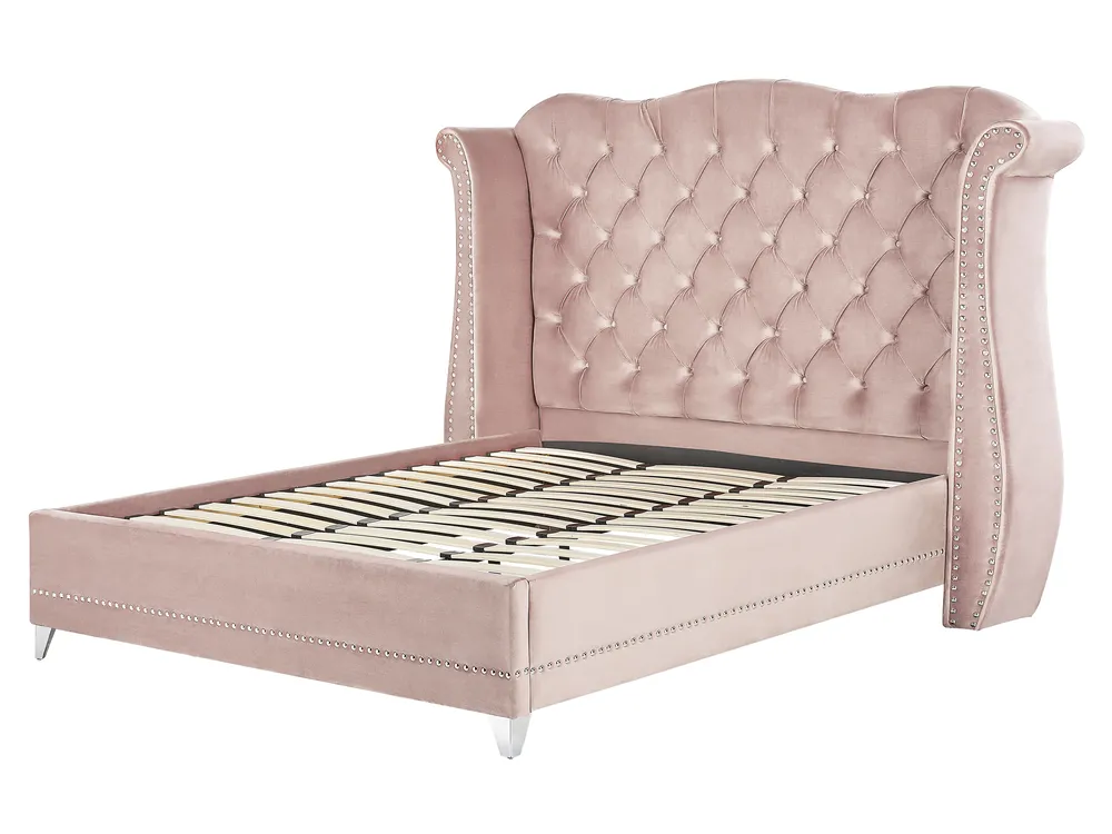 Bed Velvet AYETTE 180 x 200 cm (EU Super King) Pastel Pink_905339