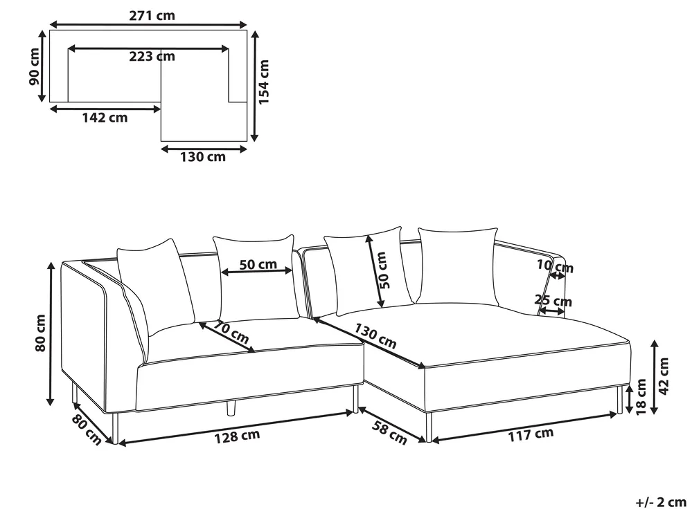 Corner Sofa 3 Seater SATER Fabric Brown Left Hand_1019353