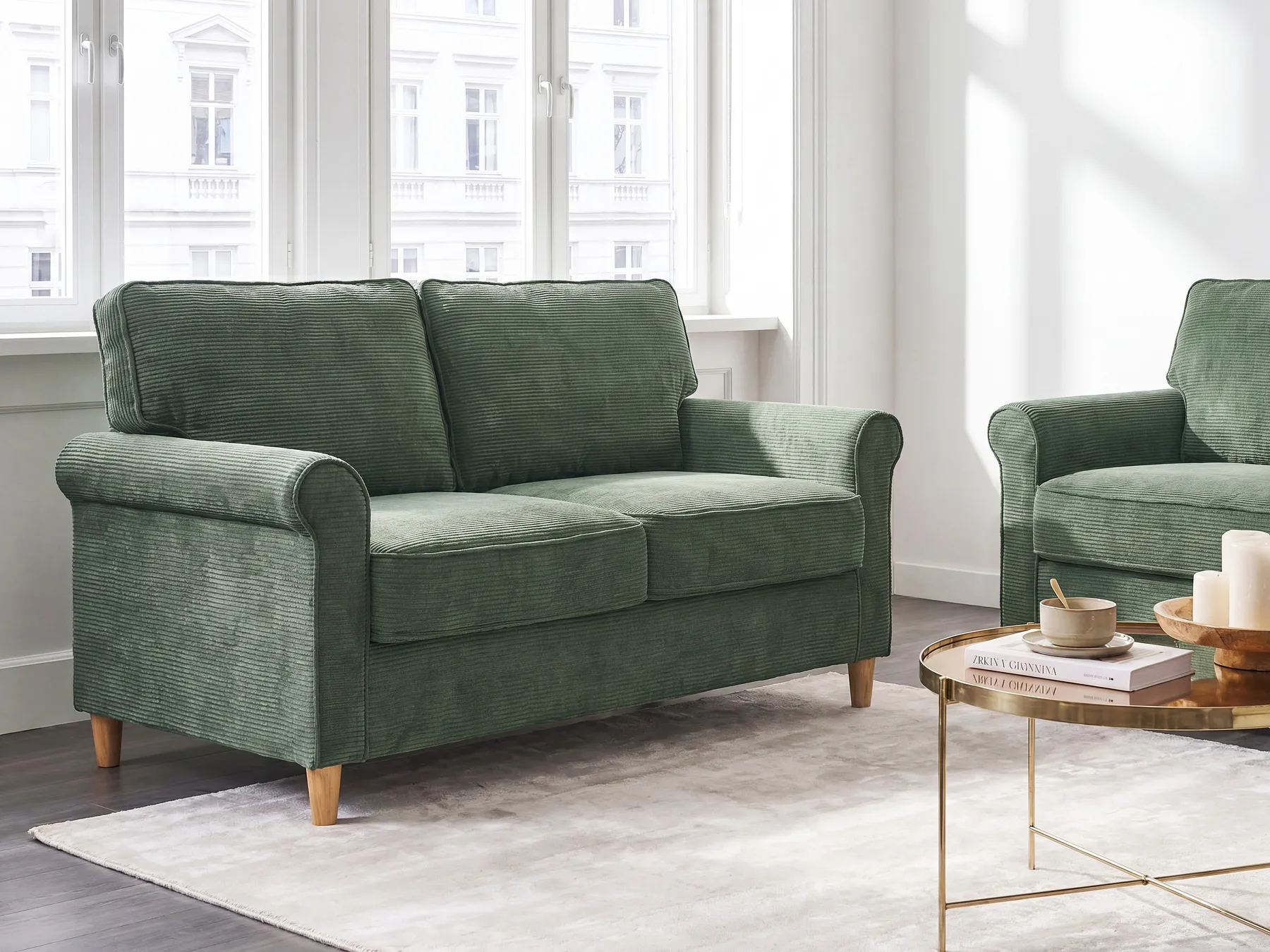 Sofa 2 Seater RONNEBY Corduroy Dark Green_901412