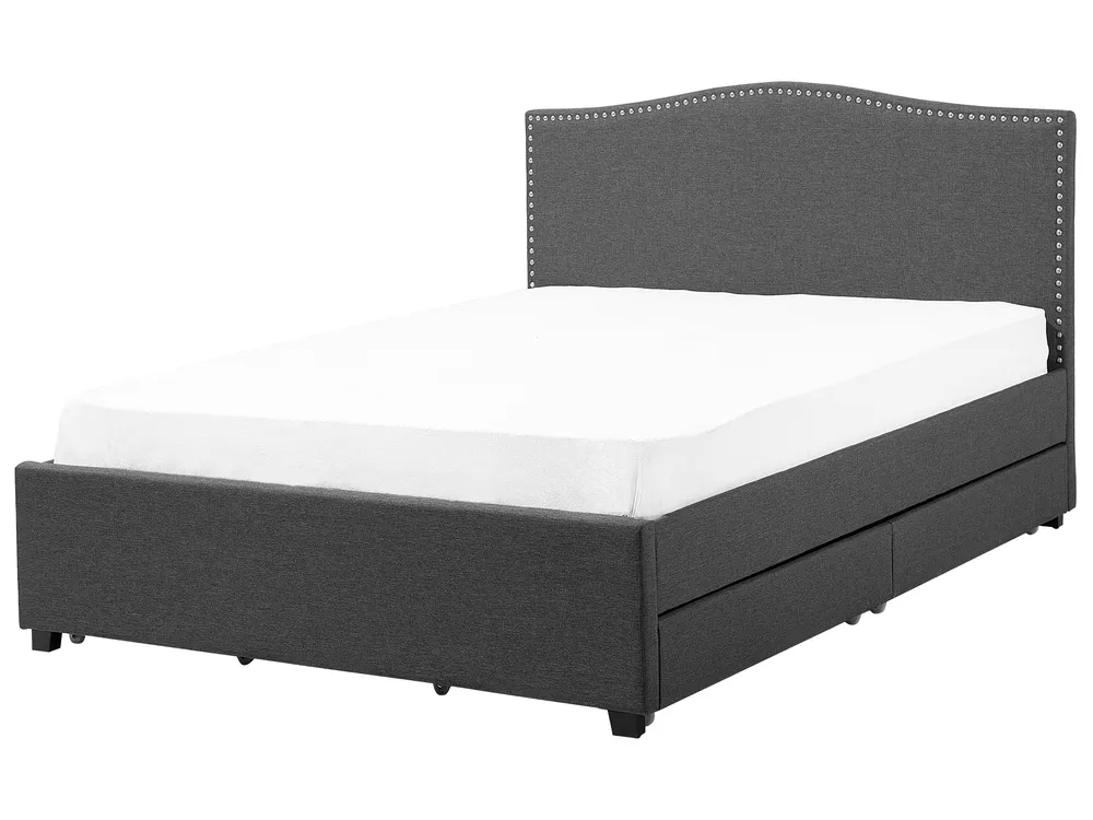 Bett mit Schubladen MONTPELLIER Stoff Dunkelgrau 180 x 200 cm LED_709572