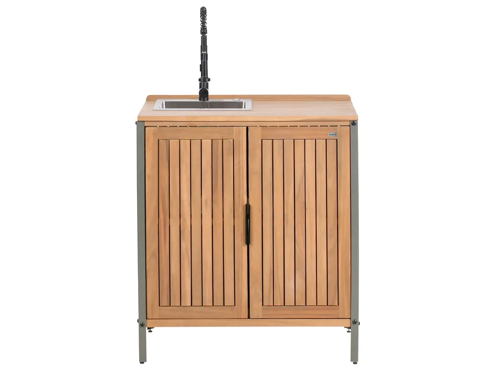 Outdoor-Küche 3er Set mit Spüle IVREA Braun / Schwarz zertifiziertes Akazienholz_988412