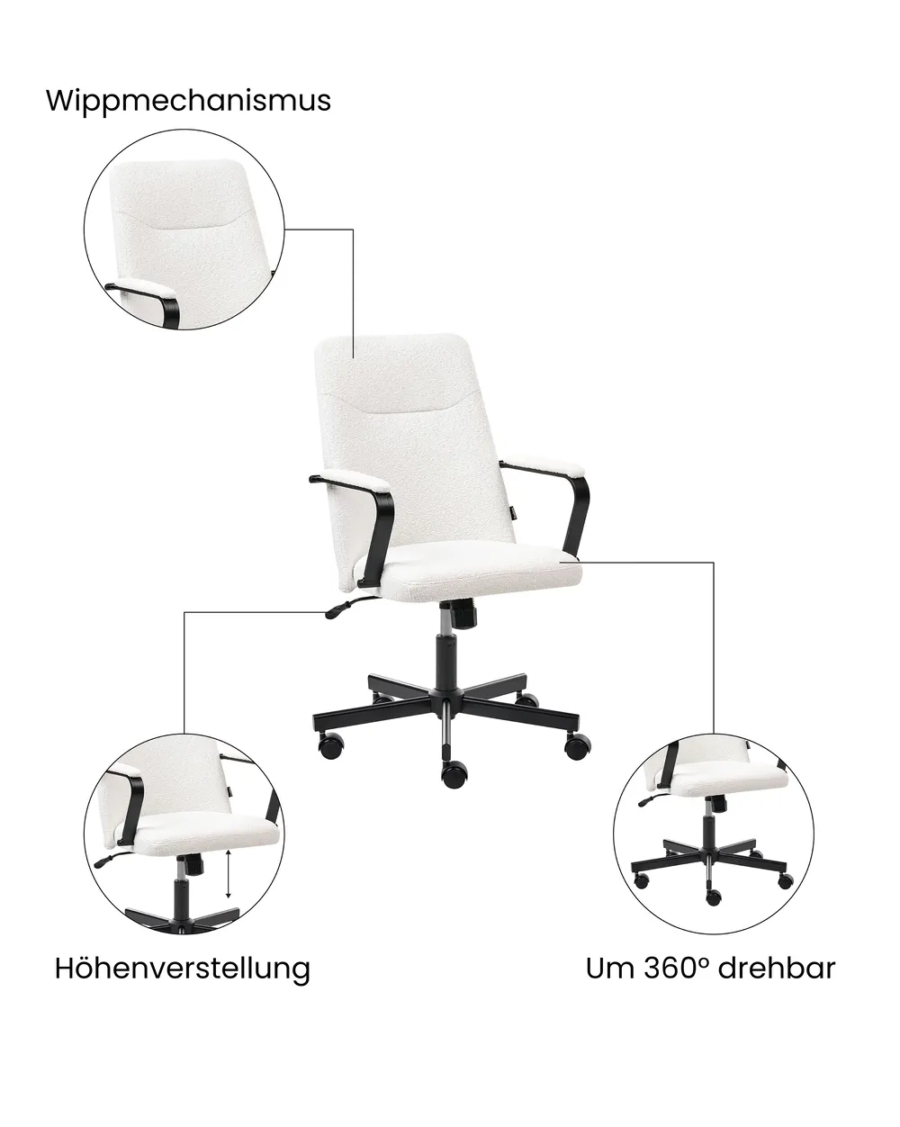 Bürostuhl CAROGA Bouclé Weiß_1059671