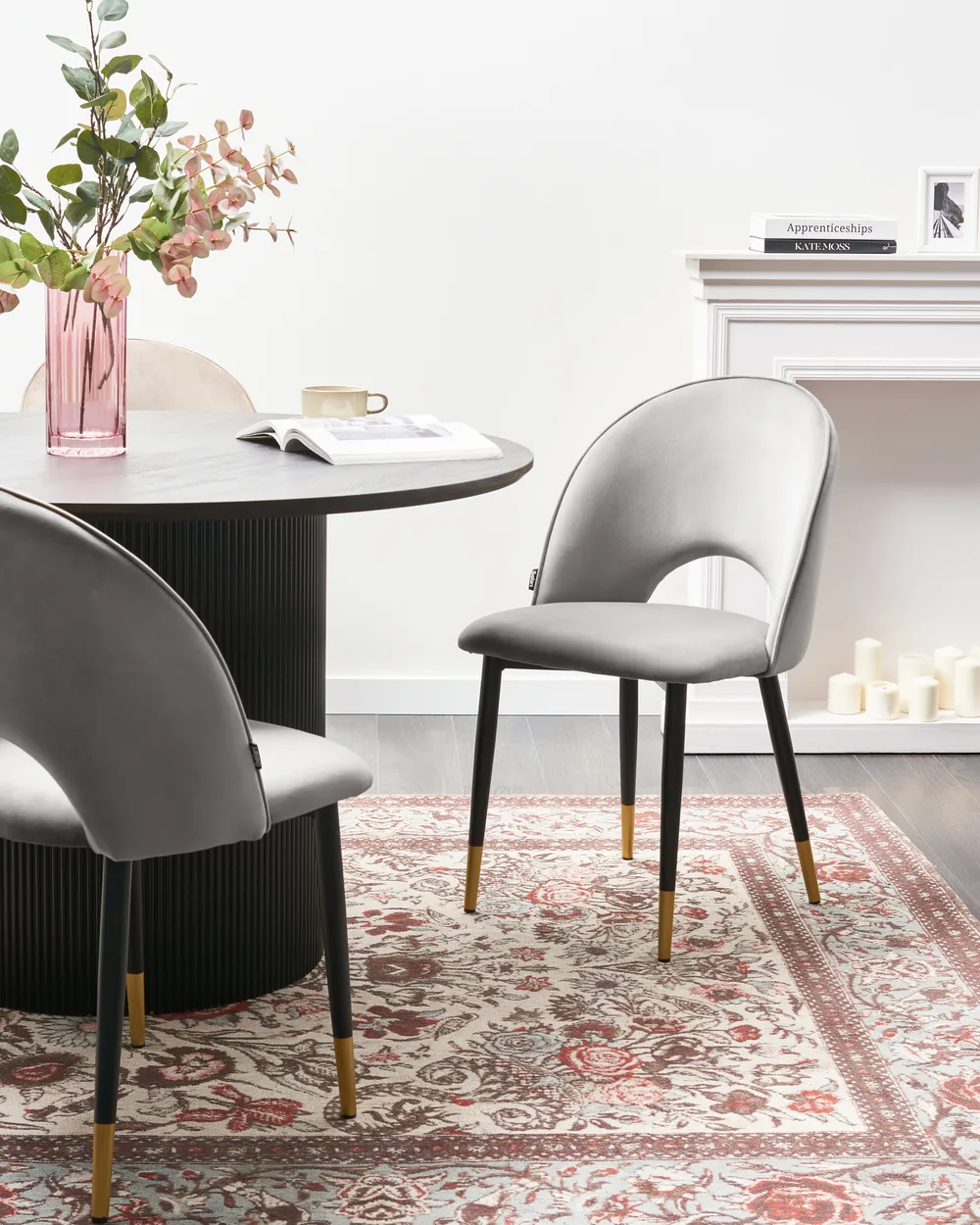 Esszimmerstuhl 2er Set MAGALIA Samtstoff Grau