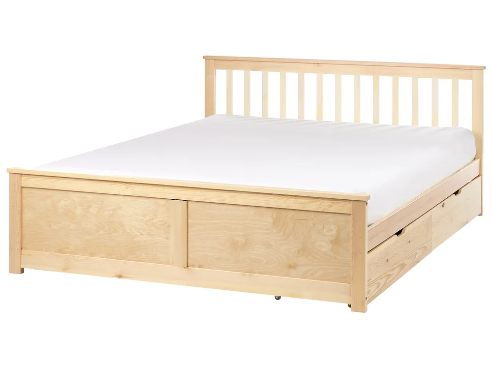 Bed with 2 Drawers OLENDON Pine Wood Light Brown 160 x 200 cm (EU King Size)_954875