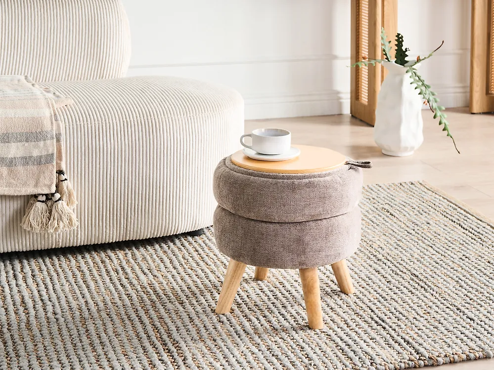 Pouf mit Stauraum HAWLEY Chenillegewebe Taupe